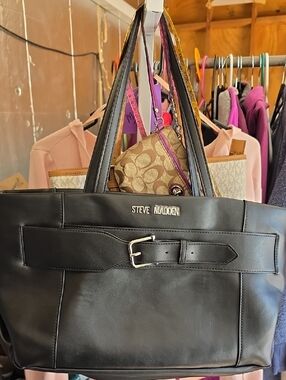 Steve Madden Black Leather Belt-Accent Tote